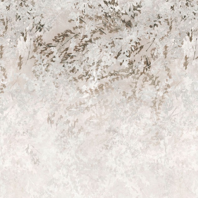 Tapet abstract bej, cu frunze delicate