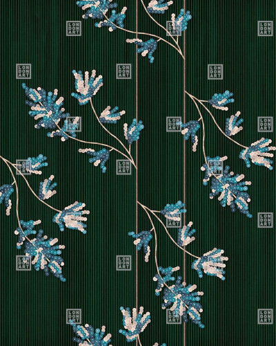 Tapet cu design floral in nuante de verde si albastru