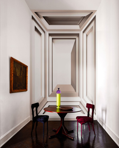 Wallpaper Frame-It (bej) cu design geometric abstract, linii curate și contrast subtil între bej și alb, creând o iluzie optică fascinantă