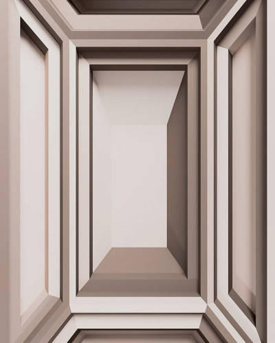 Wallpaper Frame-It (bej) cu design geometric abstract, linii curate și contrast subtil între bej și alb, creând o iluzie optică fascinantă