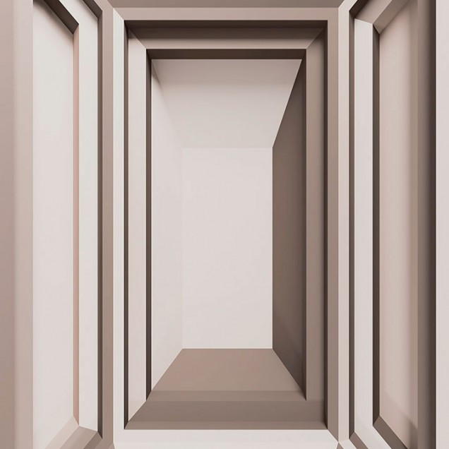 Wallpaper Frame-It (bej) cu design geometric abstract, linii curate și contrast subtil între bej și alb, creând o iluzie optică fascinantă