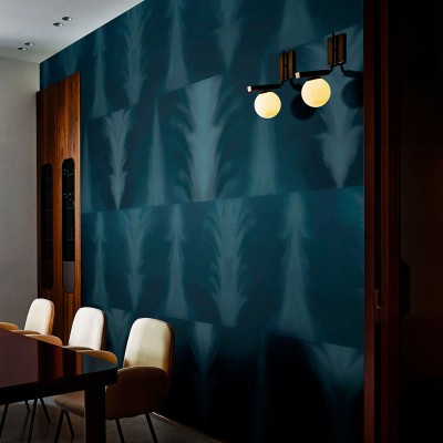 Wallpaper albastru cu model geometric, textura delicata, design modern