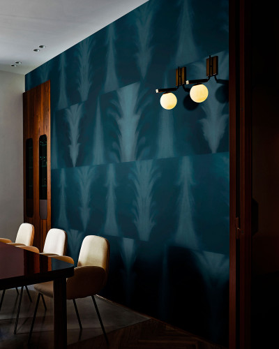 Wallpaper albastru cu model geometric, textura delicata, design modern