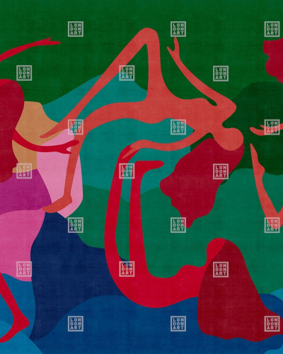 Wallpaper cu design abstract vibrant, cu siluete abstracte și forme organice.