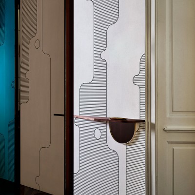 Wallpaper cu design modern, linii fine și forme abstracte.