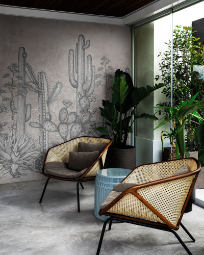 Tapet cu design de cactus, model modern și elegant pentru living sau dormitor.