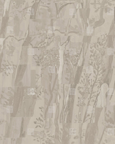 Tapet abstract cu design pădure în nuanțe de bej