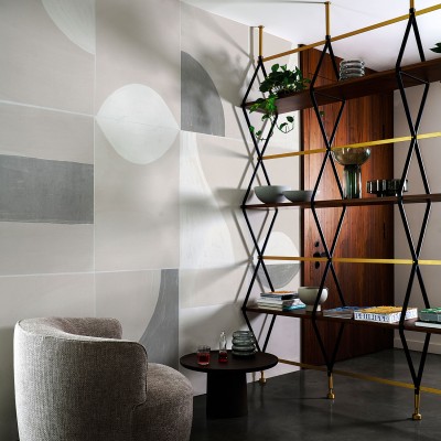 Tapet cu design geometric modern în nuanțe de bej și gri