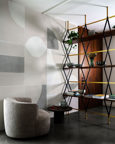 Tapet cu design geometric modern în nuanțe de bej și gri