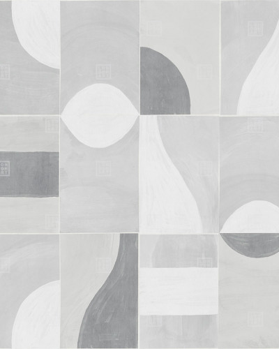 Tapet modern cu design geometric minimalist in nuante de gri si alb.