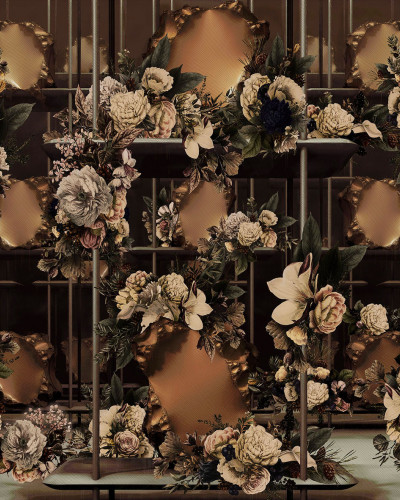 Tapet floral exclusiv, cu un design impresionant, perfect pentru a decora o baie sau un living.