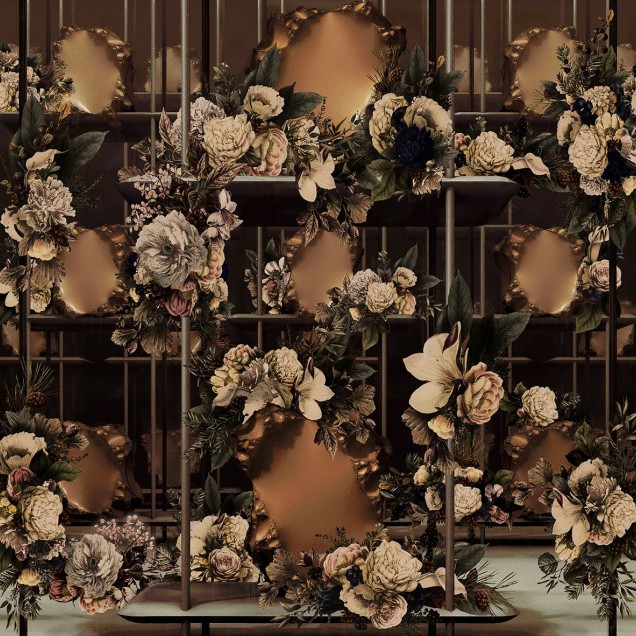 Tapet floral exclusiv, cu un design impresionant, perfect pentru a decora o baie sau un living.