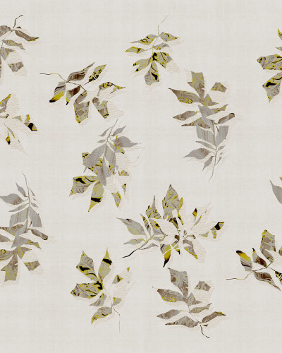 Wallpaper cu design modern, cu frunze in nuante de bej si galben