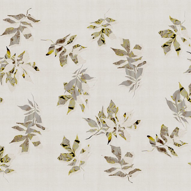 Wallpaper cu design modern, cu frunze in nuante de bej si galben