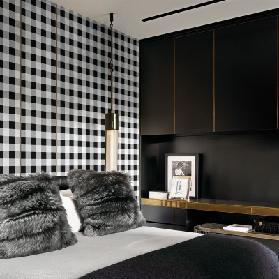 Tapet D2 Jack (alb) cu un design modern și elegant, cu pătrate albe și negre.