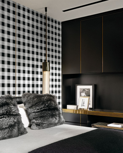Tapet D2 Jack (alb) cu un design modern și elegant, cu pătrate albe și negre.