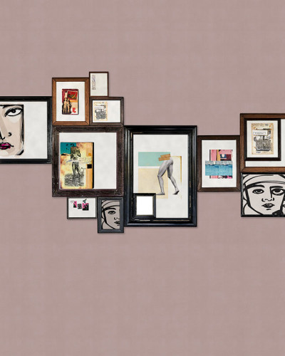 Tapet cu design modern, ce infatiseaza un perete decorat cu rame cu poze abstracte.