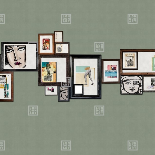 Tapet Ceresio 7 (verde deschis) cu design abstract și rame, perfect pentru dormitor, living sau hol