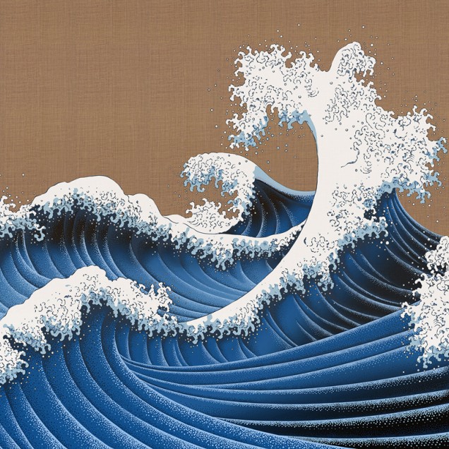 Tapet cu valuri uriașe, inspirat din cultura japoneză, cu textură Furi (caramel).
