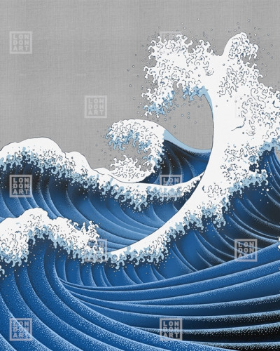 Tapet Kimono Tale Books / Furi (argintiu) cu design de valuri inspirat din picturile japoneze clasice.