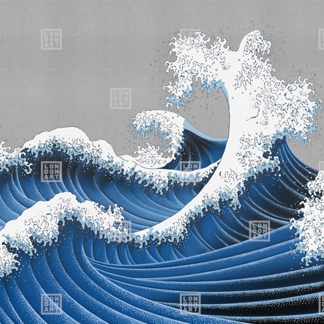 Tapet Kimono Tale Books / Furi (argintiu) cu design de valuri inspirat din picturile japoneze clasice.