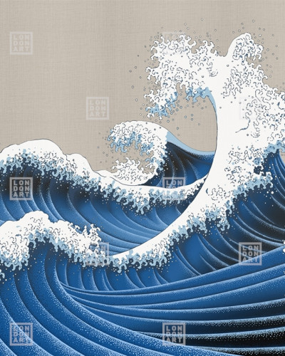 Tapet cu design grafic de valuri oceanice, Kimono Tale Books / Furi (alb)