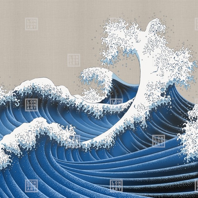 Tapet cu design grafic de valuri oceanice, Kimono Tale Books / Furi (alb)