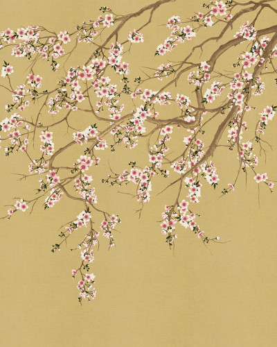 Imagine cu un wallpaper ce prezintă un copac cu flori de cires, inspirat din cultura japoneză.