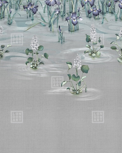 Tapet cu flori de iris argintii, cu design japonez elegant