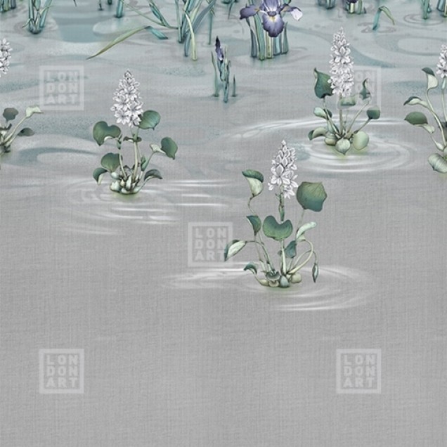 Tapet cu flori de iris argintii, cu design japonez elegant