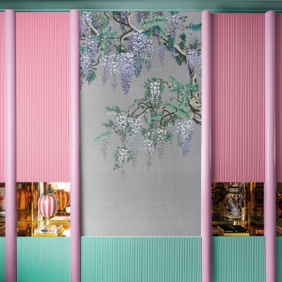 Kimono Tale Books / Iromuji (argintiu) tapet cu flori de glicină