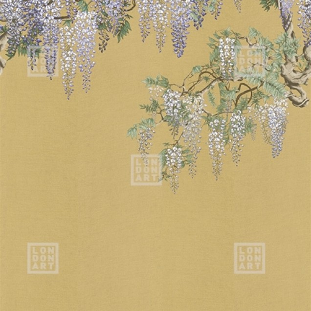 Tapet cu flori de glicină, inspirat din arta japoneză. Design elegant și rafinat.
