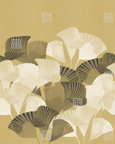 Wallpaper cu frunze de ginkgo stilizate, auriu, design elegant