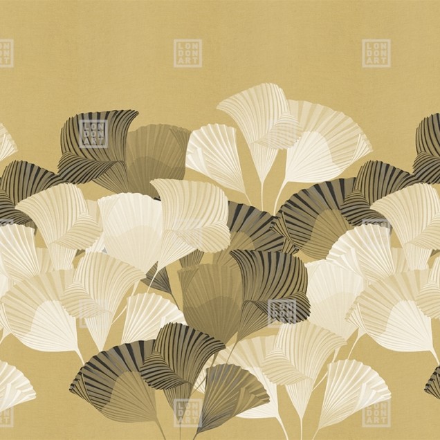 Wallpaper cu frunze de ginkgo stilizate, auriu, design elegant