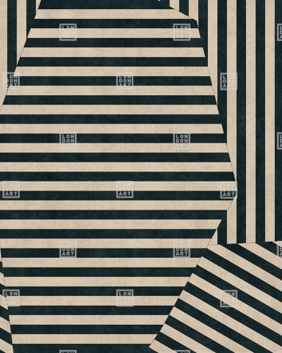 Tapet modern cu dungi negre si bej pe fond crem, design geometric, efect dinamic, aspect contemporan si sofisticat.