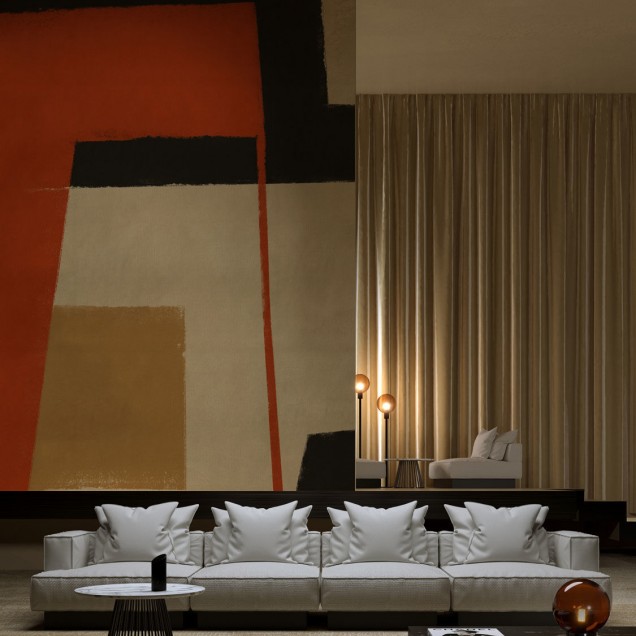 Tapet cu o femeie elegantă, cu un stil minimalist, dar rafinat.  Culoare roșie din imagine adaugă o notă de dramă și energie.