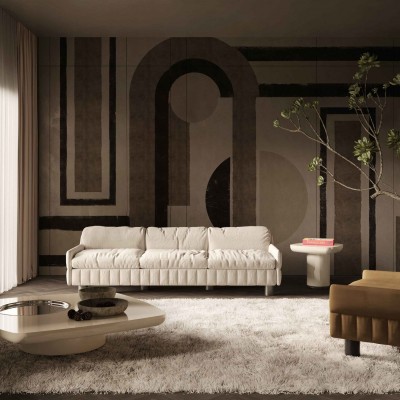 Tapet modern Giopagani / All the Madmen (gri A) cu forme geometrice si un fundal gri deschis.