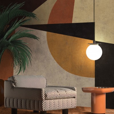 Tapet modern cu design geometric in culori neutre, cu accente de auriu.