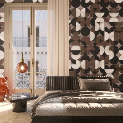 Tapet geometric Giopagani / Who Are You (maro) cu design modern și elegant. Nuanțe de maro și forme abstracte.