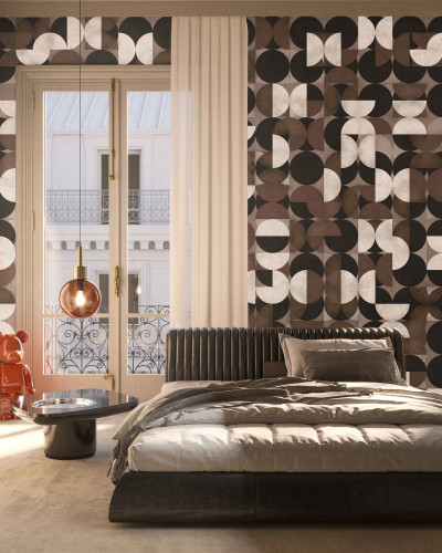 Tapet geometric Giopagani / Who Are You (maro) cu design modern și elegant. Nuanțe de maro și forme abstracte.