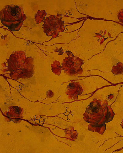 Tapet floral auriu cu motive delicate, perfect pentru a crea o atmosferă rafinată în orice încăpere.