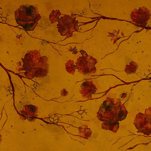 Tapet floral auriu cu motive delicate, perfect pentru a crea o atmosferă rafinată în orice încăpere.