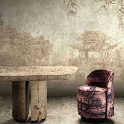 Tapet modern cu design oriental. Tapetul are o textură fină și nuanțe calde.