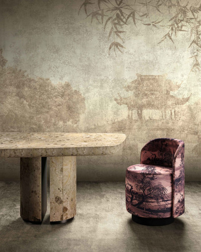 Tapet modern cu design oriental. Tapetul are o textură fină și nuanțe calde.