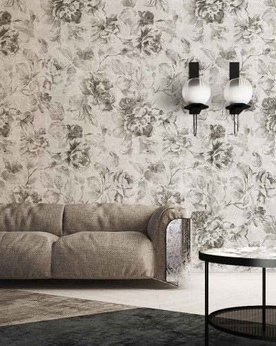 Tapet floral gri cu design modern