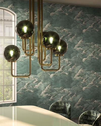 Giopagani / Mother Goose (turcoaz) cu design elegant de valuri turcoaz, ideal pentru a crea o atmosferă relaxantă.