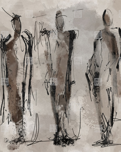 Wallpaper abstract cu siluete negre pe fundal gri