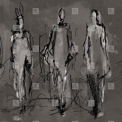 Tapet modern abstract cu siluete umane pe un fundal gri