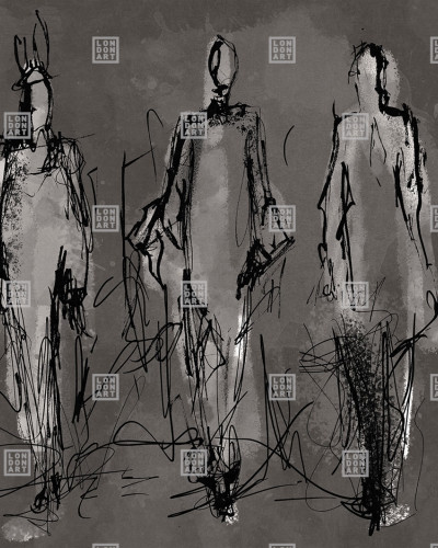 Tapet modern abstract cu siluete umane pe un fundal gri