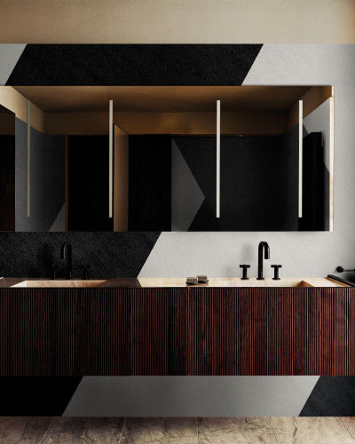 Tapet modern cu design geometric, in nuante de gri si negru